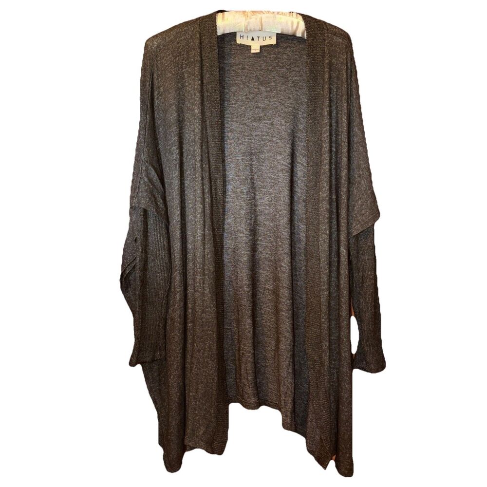 Hiatus Women’s Dark Heather Gray Open Front Side Slits Cardigan Size Medium